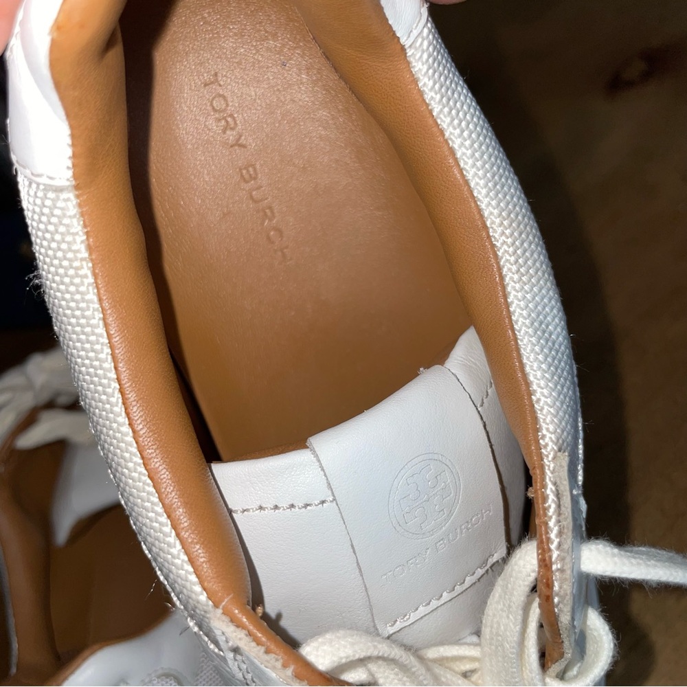 Tory Burch Ladybug Sneakers White and Tan Leather Like New! Size 7.5 M - Picture 2 of 14